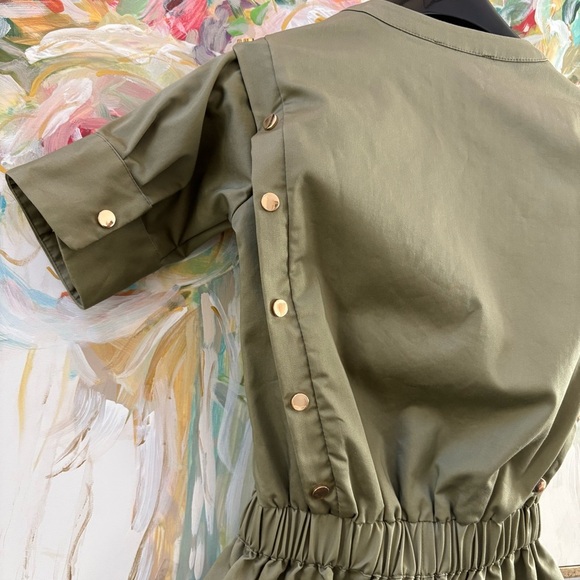 Alberto Makali Olive Green Romper with Gold Button Detail, Size S - Picture 10 of 12